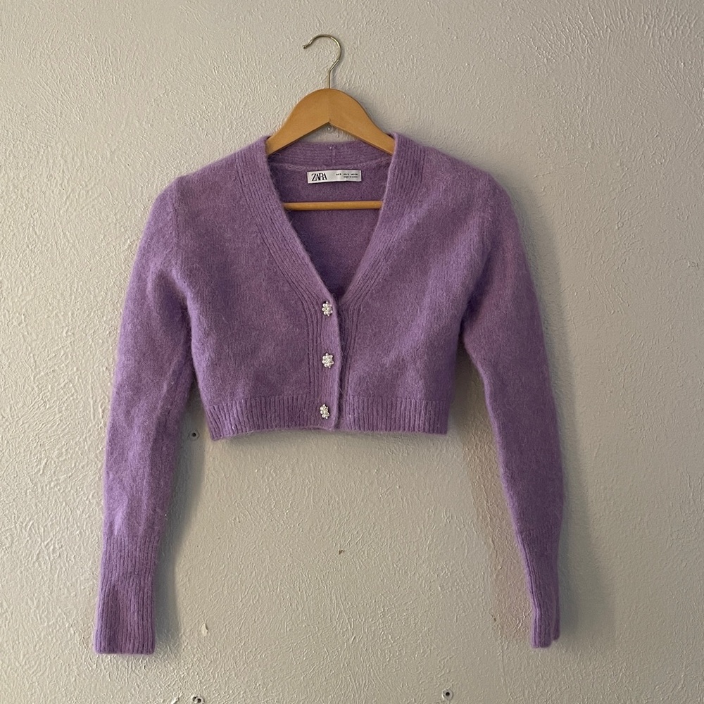 Zara Alpaca Wool Crop Sweater Button Up Vneck Cardigan